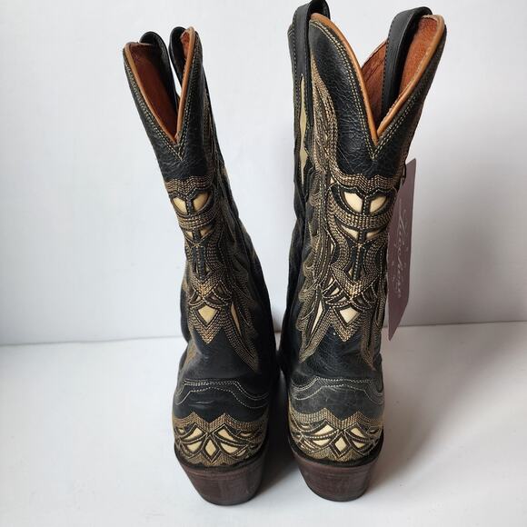 Lucchese Western Boots Womens Size 6B Hillsboro Lazer Design Snip Toe Black - Picture 4 of 14